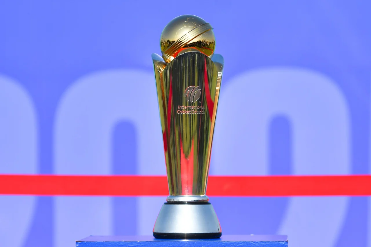 The Champions Trophy on display during the trophy tour, Karachi, November 21, 2024