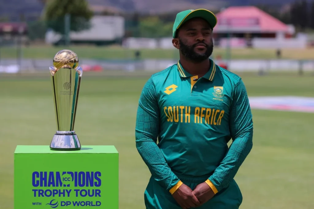 South Africa captain Temba Bavuma with the Mens Champions Trophy ICC Mens Champions Trophy Tour Paarl December 17 2024