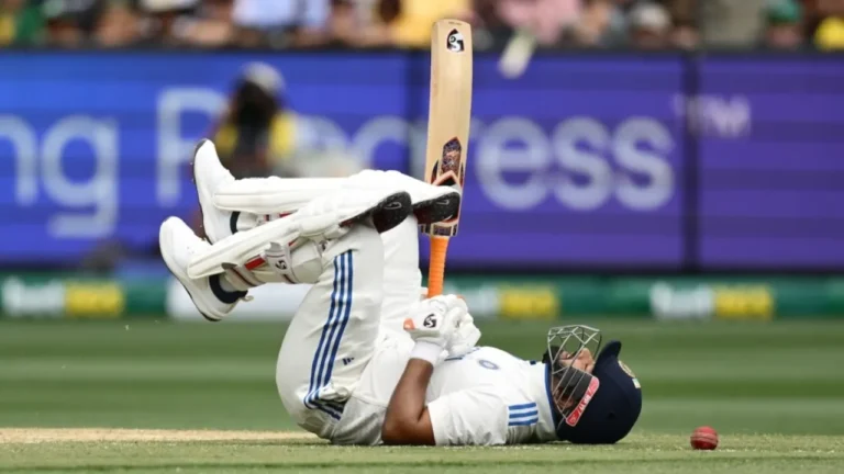 Rishabh Pant found himself on the ground after missing a swing